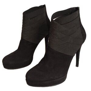 Stuart Weitzman “Papoose” Black Suede Booties • Back Zip • 5" Heel • Women’s 10